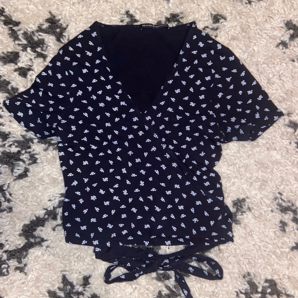 Navy blue brandy crop wrap top